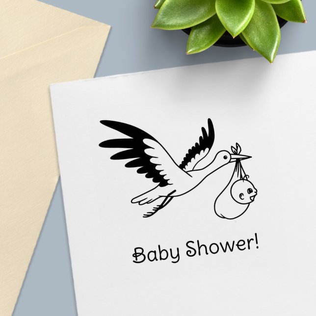 Stork Carrying Bundle Baby Shower Self-inking Stamp (Creator Uploaded)