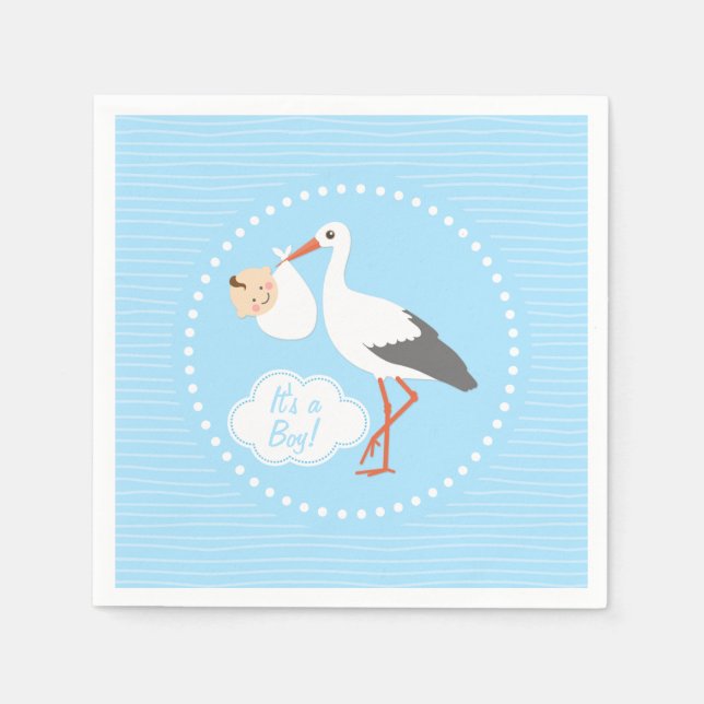 Stork carrying cute baby boy Party Napkins (Front)