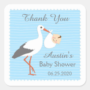 Stork carrying cute baby boy Thank You Sticker
