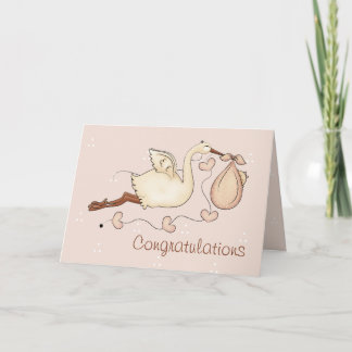 Stork Carrying New Baby Girl Greeting Card
