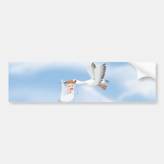 Stork carrying new born Baby Bumper Sticker