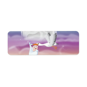 Stork carrying new born baby cartoon