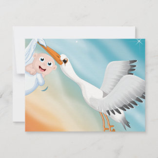 Stork carrying new born Baby Invitation