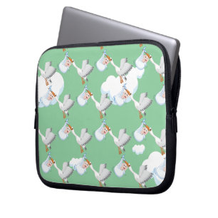 Stork carrying new born Baby Laptop Sleeve