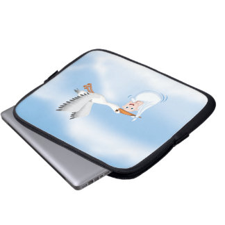 Stork carrying new born Baby Laptop Sleeve