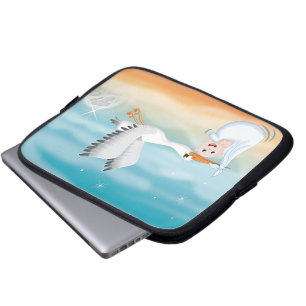 Stork carrying new born Baby Laptop Sleeve
