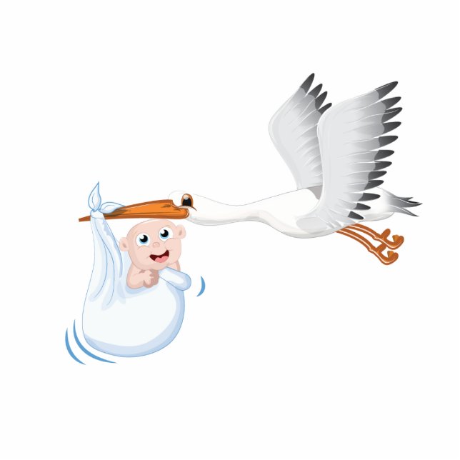 Stork carrying new born Baby Standing Photo Sculpture (Front)