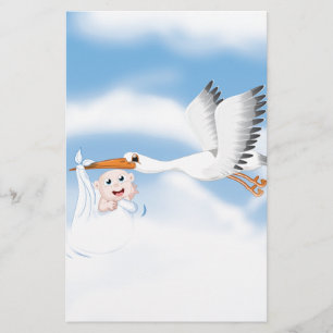Stork carrying new born baby stationery