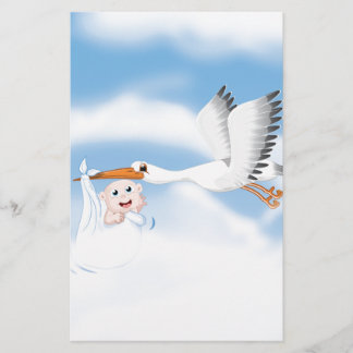 Stork carrying new born baby stationery