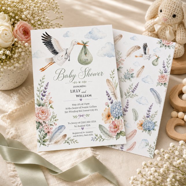 Stork Clouds Baby Shower Invitation IVF Journey (Creator Uploaded)