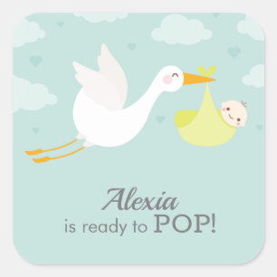 Stork Clouds Unisex Yellow Bundle Baby Shower Square Sticker