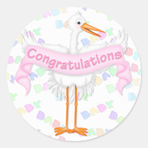 Stork Congratulations Sticker (Pink)
