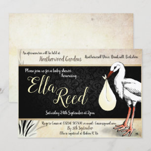 Stork Cream Baby Shower Invitations