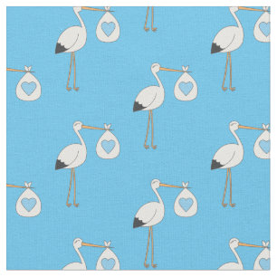 Stork Cute Baby Nursery Blue Boy Fabric