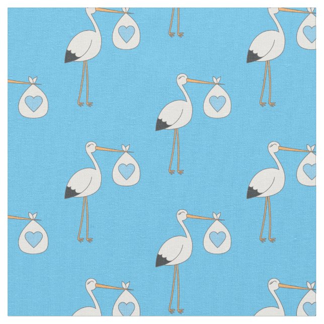 Stork Cute Baby Nursery Blue Boy Fabric (Close Up)