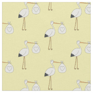 Stork Cute Baby Nursery Yellow Gender Neutral Fabric