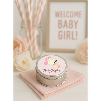 Stork Delivery Baby Girl Pink Classic Round Sticker
