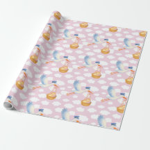 Stork Delivery Baby Girl Wrapping Paper Cute Pink