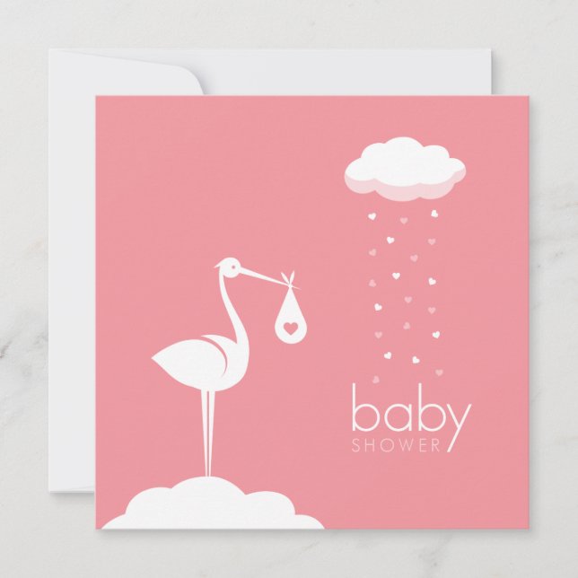Stork Delivery Pink Baby Shower Invitation (Front)