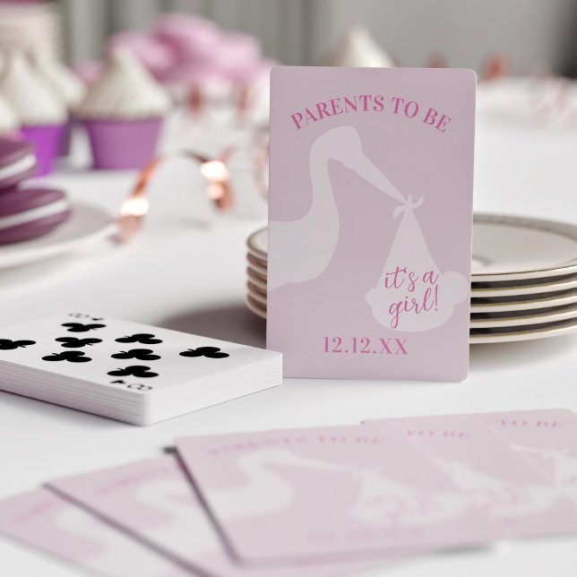Stork Delivery Pink Girl Baby Shower Playing Cards (Creator Uploaded)
