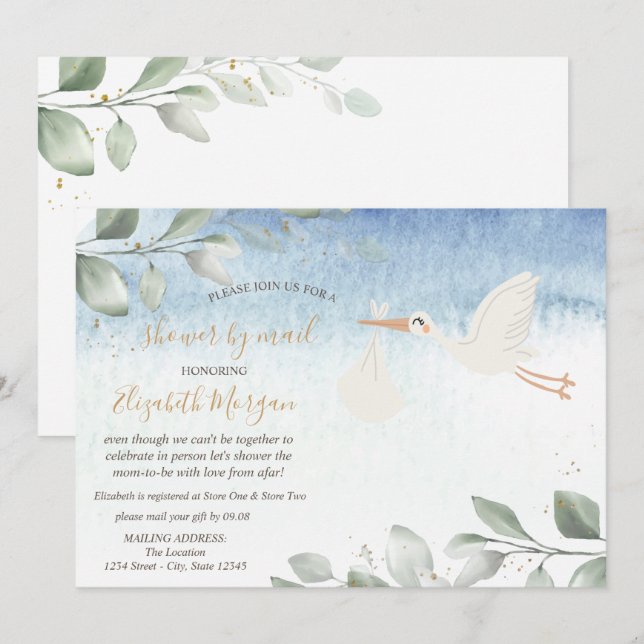Stork Delivery Virtual Baby Shower By Mail Invitation (Front/Back)