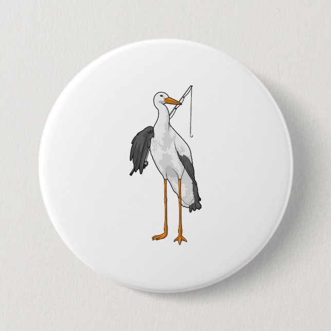 Stork Fishing Fisher Fishing rod 7.5 Cm Round Badge (Front)