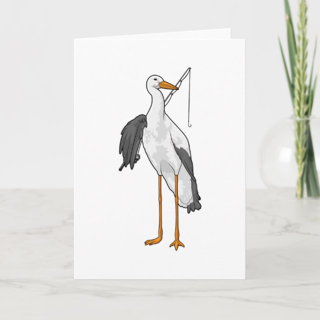 Stork Fishing Fisher Fishing rod Card (Front)