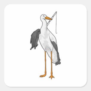 Stork Fishing Fisher Fishing rod Square Sticker