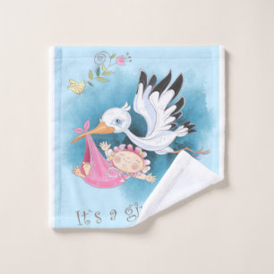 Stork Flies With Baby Girl Gift For Baby Wash Cloth