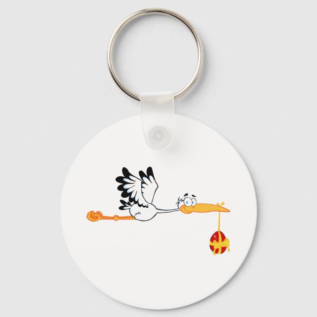 Stork Flying With Easter Egg Key Ring (Front)