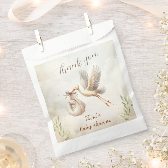 Stork Gender Neutral Classic Baby Shower Favour Bags (Clipped)