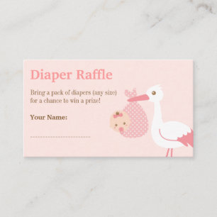 Stork Girl Baby Shower Diaper Raffle Tickets Enclosure Card