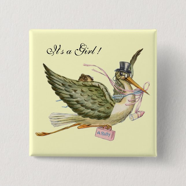 STORK GIRL BABY SHOWER ,Pink Cream 15 Cm Square Badge (Front)