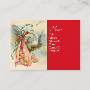 STORK GIRL BABY SHOWER Pink Red Business Card