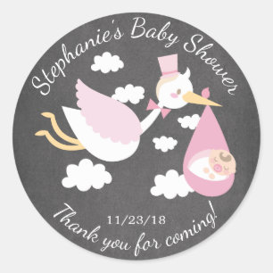 Stork Girls Baby Shower Favour Sticker