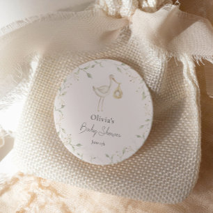 Stork Greenery Baby Shower Classic Round Sticker