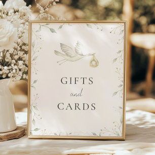 Stork Greenery Baby Shower Gifts and Cards Sign