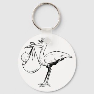 Stork Holding A Baby Keychain