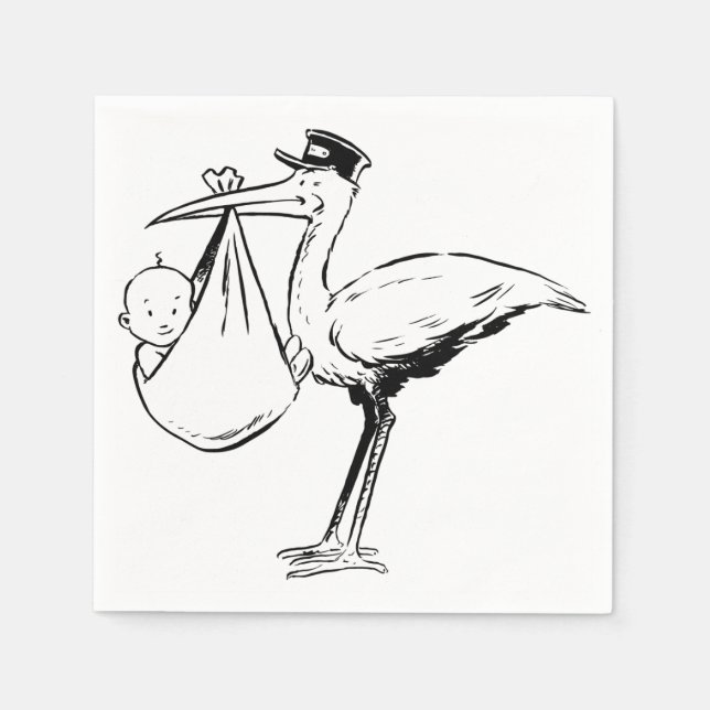 Stork Holding A Baby Paper Napkins (Front)