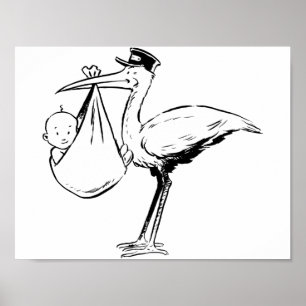 Stork Holding A Baby Poster