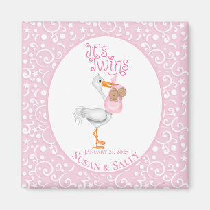 Stork Holding Twin African American Girls Magnet