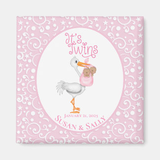 Stork Holding Twin African American Girls Magnet