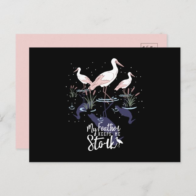 Stork Humour: 'My Feather Keeps Me Stork' Holiday Postcard (Front/Back)