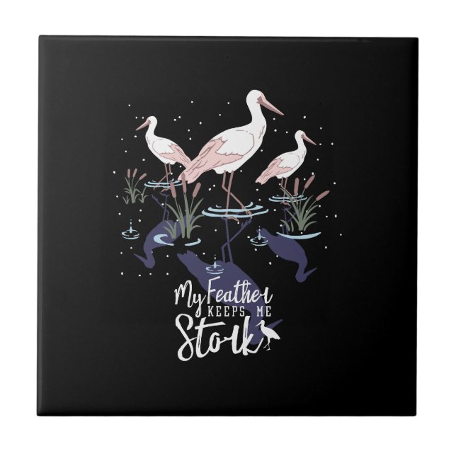 Stork Humour: 'My Feather Keeps Me Stork' Tile (Front)