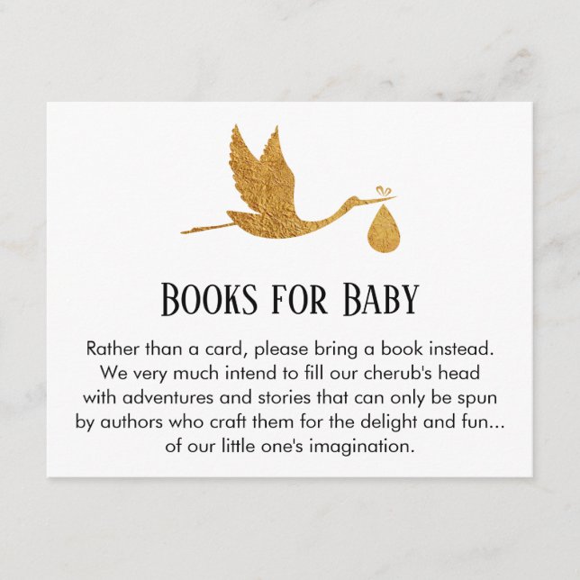 Stork in Faux Gold Foil, Book Request Enclosure Card (Front)