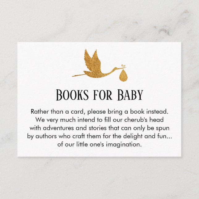 Stork in Faux Gold Foil, Book Request Enclosure Card (Front)