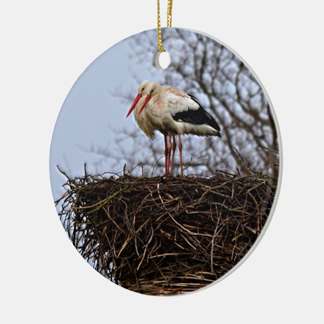 Stork in Nest Ceramic Tree Decoration (Left)