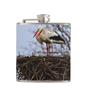 Stork in Nest Hip Flask