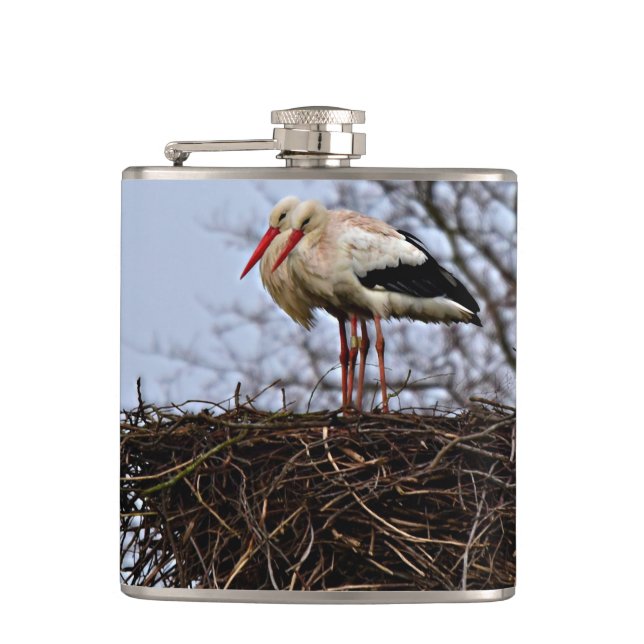 Stork in Nest Hip Flask (Front)