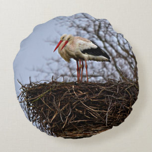 Stork in Nest Round Cushion